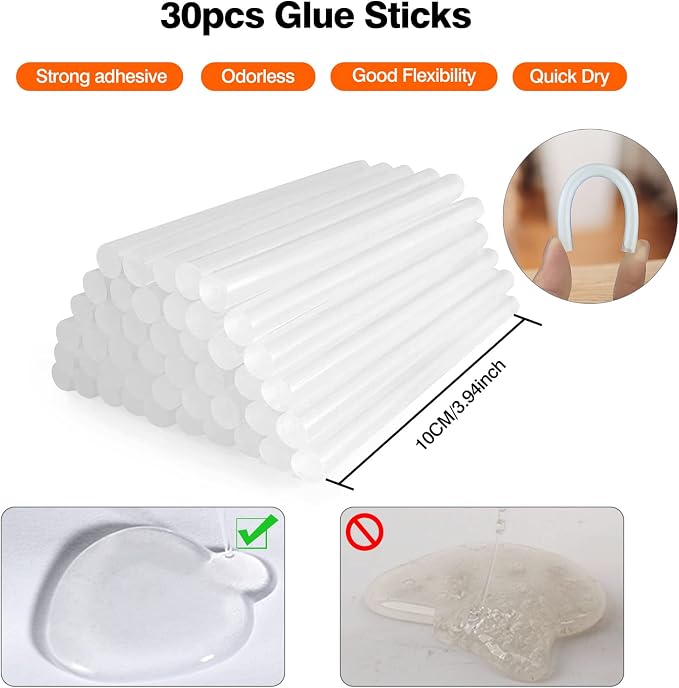 SHJADE Hot Glue Gun with 30 Glue Sticks, 20W White Mini Hot Melt Gun Kit | Fast - Image 3