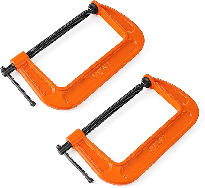 Pony 6-in C-Clamp Set, Clamps for Woodworking,1000lbs Load Limit, 2660 C-Clamp, Ideal for most DIY, Woodworking and Household Clamping Projects-2 Pack