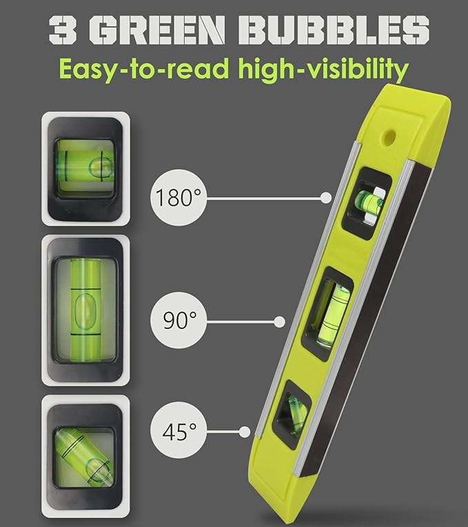Level & Tool Magnetic Aluminum Reinforced Torpedo Level, 9", Green (2PCS)