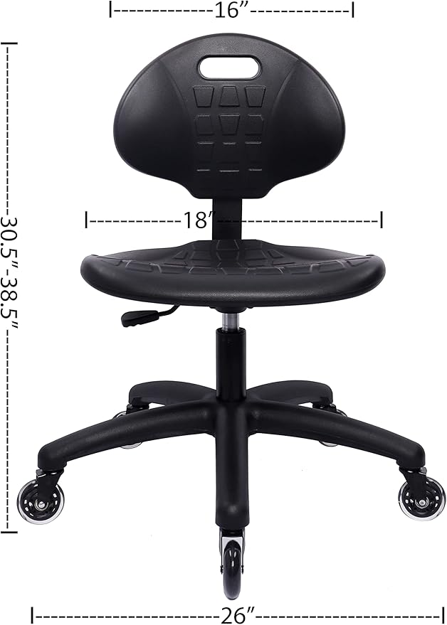 Chair Master Table Height Chair/Stool-Easy to Clean! Deluxe Ergonomic Polyurethane Chair. 5" of Height Adj (16.5"-21.5") 450 lb Capacity. Automotive, Lab, Garage, Home, Office (Rubber Roller, Black)