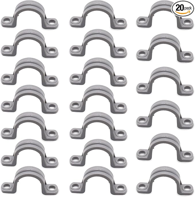 1/2 Inch PVC Pipe Strap, 2-Holes Conduit Pipe Clamps Plastic Pipe Supports (Grey,20 Pcs)