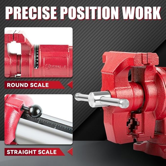 UPG 5-Inch Terminal Location Bench Vise with Ductile Iron Bench Vise 360° Multi-Purpose Bench Vice with Anvil, Clamp force 8800lbs, Red