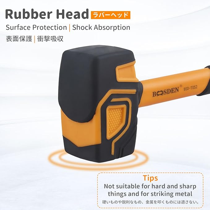 BOOSDEN Rubber Mallet, 10 oz Rubber Mallet Hammer, Rubber Hammer with Hook, Mallet Hammer with Solid Head & Ergonomic Grip Handle, Soft Face Hammer, No Damage for Flooring, Woodworking and Camping