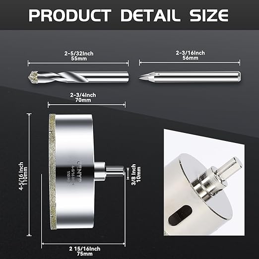 4-5/16inch | 110mm Diamond Hole Saw with Center Drill bit and Diamond-Coated Center Drill bit for Ceramic Glass Marble Fiberglass Granite and Porcelain Tiles by CENYB