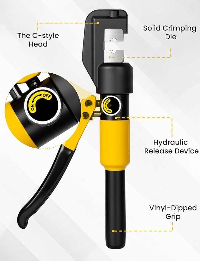 10 Tons Hydraulic Crimping Tool Battery Cable Lug Terminal Crimper with 9 Pairs of Dies, 12 AWG to 2/0 AWG Wire Crimping Tool