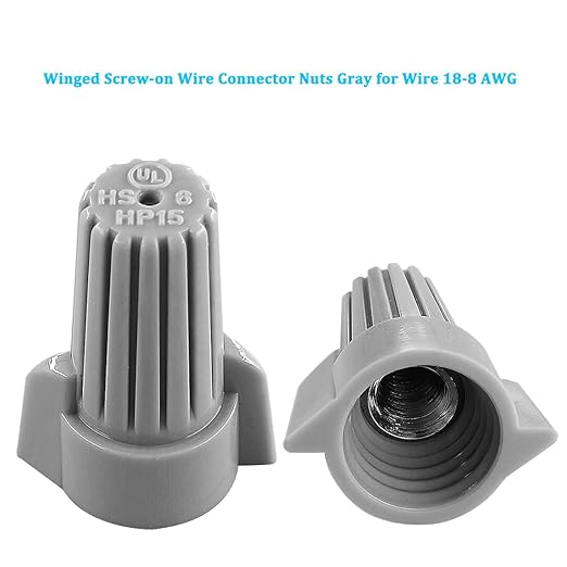 UL Listed Grey Winged Electrical Wire End Connectors Caps Bulk 100 Pack Large Twist-on Wire Connectors Nuts 18-8 AWG,HS P15 Type Screw Terminals