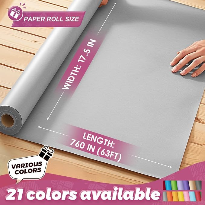 PerkHomy Light Grey Kraft Paper Roll 17.5" x 760" - Image 2