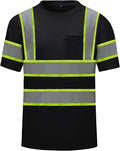 High Visibility Shirts Quick Dry Safety T Shirts with Reflective Strips and Pocket Short Sleeve Mesh Hi Vis Construction Work Class 2 Shirt for Men/Women Black,XL