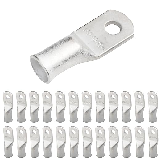 SELTERM 25pcs 4 AWG #10 Stud Marine Grade Tinned Copper Battery Cable Lugs, 4 Guage Ring Terminals, UL Wire Lugs Electrical Battery Cable Ends, Tinned Copper Lugs Battery Terminal Connectors