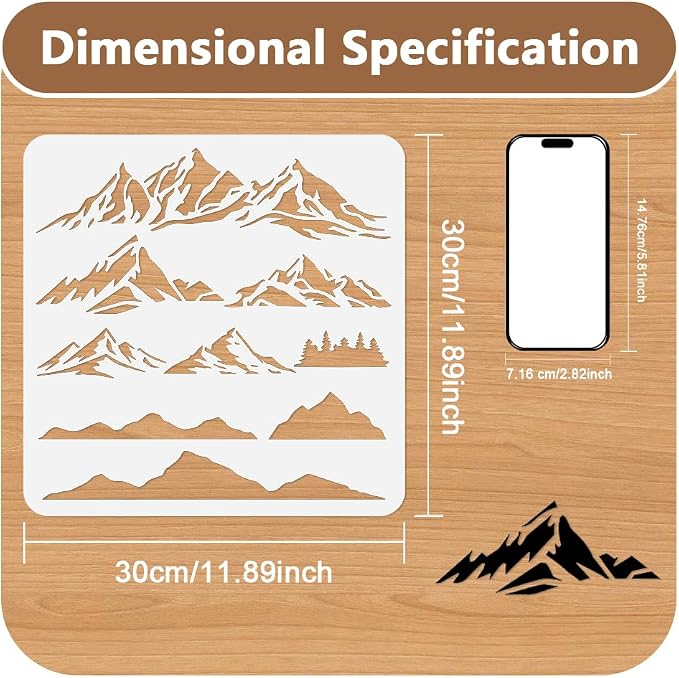 Mountain Stencil for Painting, 11.8"x11.8" Reusable Plastic Continuous - Image 2