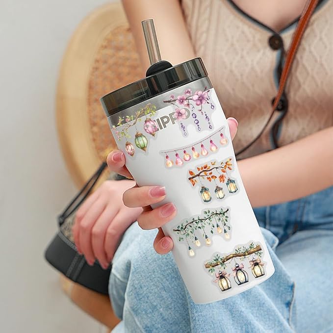 50PCS Watercolor Hanging Lantern and String Light Stickers – Clear Tree Branch - Image 6