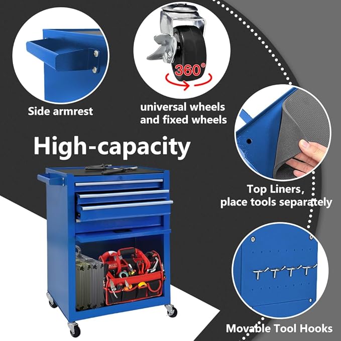 13-Drawer Tool Chest with Wheels,2 in 1 Detachable Rolling Tool Chests with Drawers,Large Tool Box with Lock,Mobile Steel Tool Cabinet Storage for Warehouse,Garage-Blue