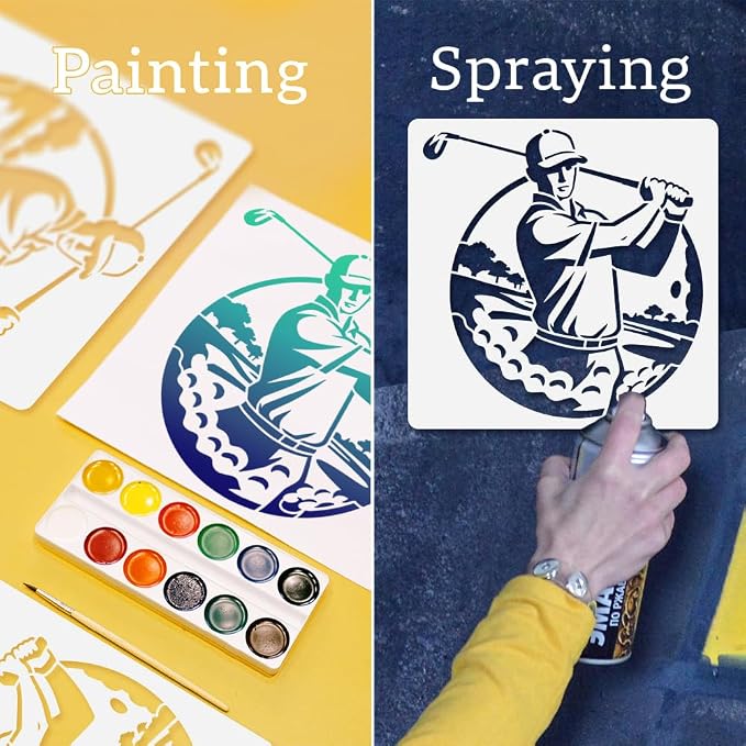 4Pcs Golfer Stencils for Painting, 11.8"x11.8" Reusable Play Golf Stencil - Image 3