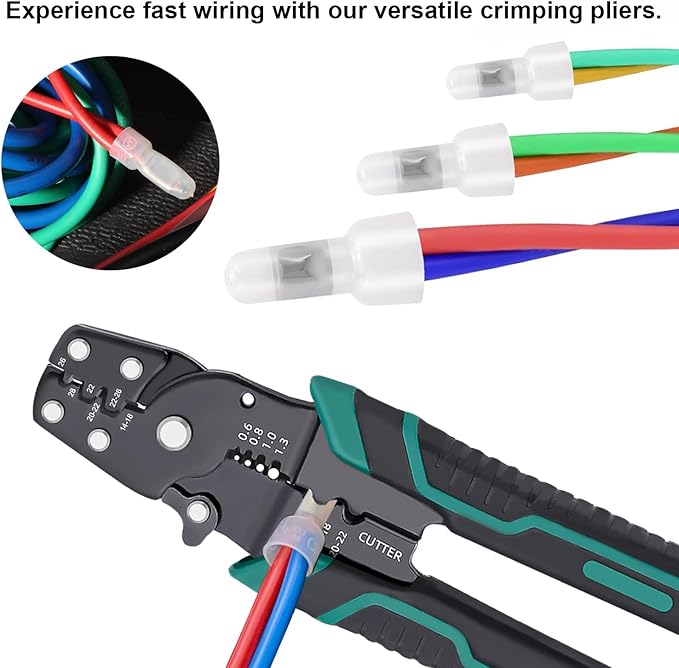 smseace 580pcs 3-Values Closed End Crimp Terminal with Wire Stripper Crimping tool 22-16/16-14/12-10AWG Wire End Caps Closed End Wire Connectors