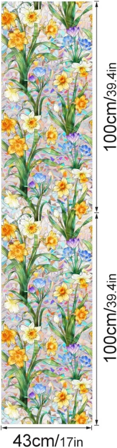 Daffodil Faux Stained Glass Window Film, Static Cling Window Film Decorative - Image 2