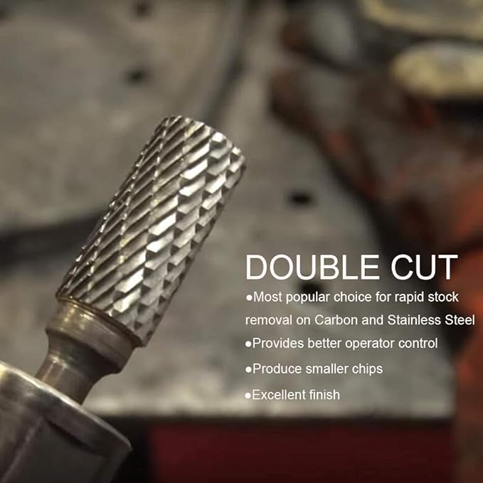 Carbide Burr Set 1/4" Shank SA-3 Die Grinder Bits Tungsten Double Cut Burr Bits (3/8" Cutter Dia X 0.86" Cutter Length) for Die Grinder Kits Metal Grinding Drilling Polishing (3pcs)