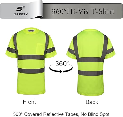 High Visibility Shirts for Men Class 3 Hi Vis Reflective Construction Shirts for Men with Pocket Safety T Shirt for Mens Work Shirt for Mens Short Sleeve