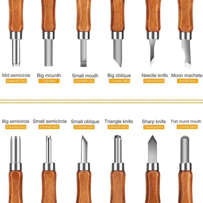 Wood Carving Tools, Adevena 12 set SK2 Carbon Steel Sculpting Knife Kit for Beginners & Professions