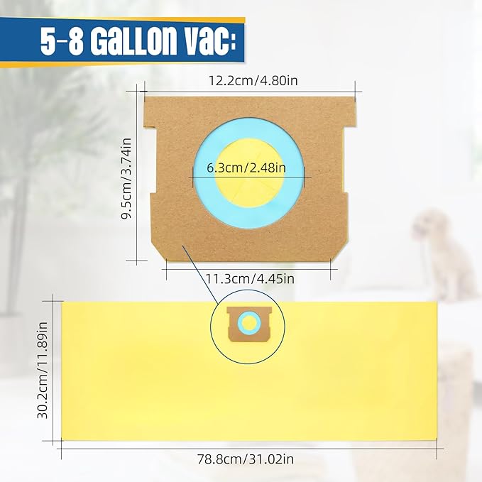 16-Pack 5-8 Gallon Bags replace for Shopvac, Type E 90661 9066133, Type H 90671 9067133.Disposable Wet Dry Vacuum Collection Bags, Yellow