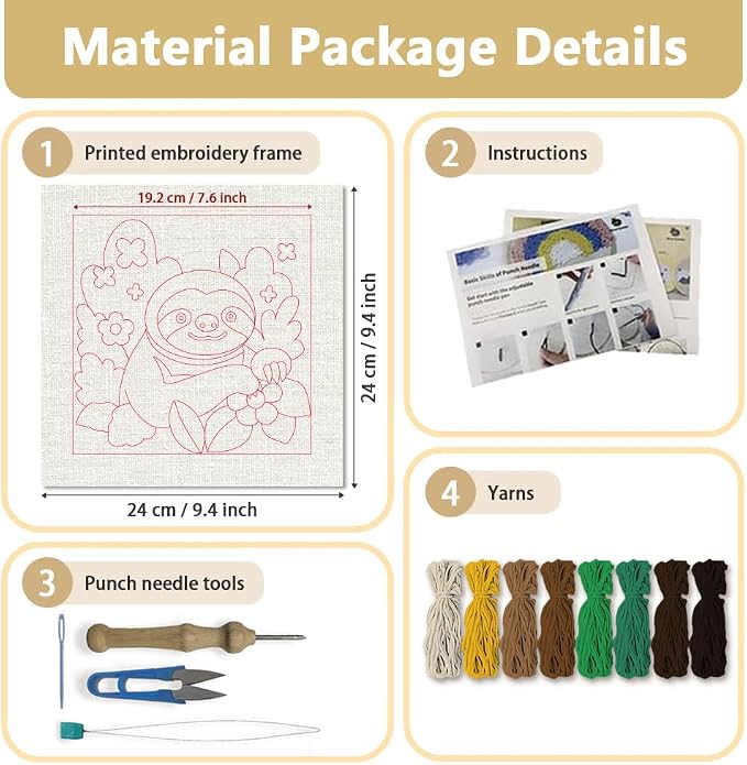 Doodlream Cartoon Sloth Leaves DIY Punch Needle Embroidery Kit - Image 2