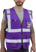 Dib Safety Reflective Vest High Visibility with Pockets and Zipper, Purple L