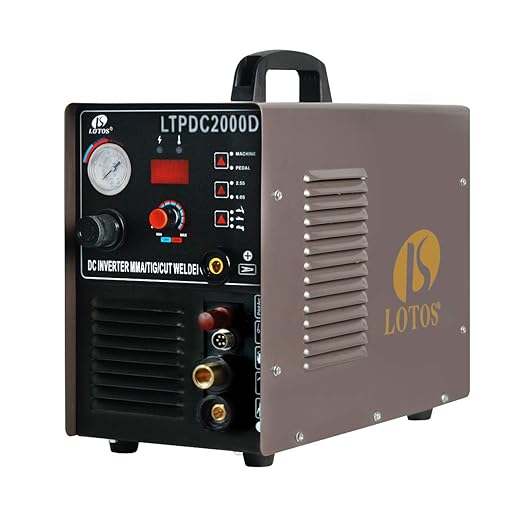 LOTOS LTPDC2000D 2024 Upgraded 3 in 1 Plasma Cutter TIG Sitck Welder Combo, 5/8" 16mm Clean Cut 3/4" 20mm Severance Cut 50A Non-Touch Pilot Arc Plasma Cutting Machine, 200A Tig & Stick Welder, Brown