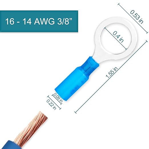 60 PCS Heat Shrink Wire Connectors, 16-14 AWG Ring Terminals, 16-14 Gauge 3/8" Stud(M10) Automotive Marine Ring Connectors by Housun