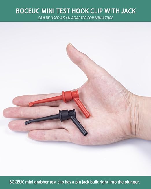 Mini Grabber with 4MM Banana Jack, Mini Test Hook Clips for Multimeter Leads Push on Probe(2PCS)