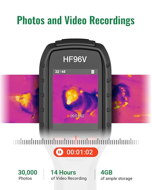 HF96V Thermal Camera with Visual Camera, 240 * 240 Super Resolution, Intelligent Scene Detection, Thermal Imaging Camera with Laser Pointer, 25 Hz, 50° FOV, -4°F to 1022°F, IP54 Infrared Camera