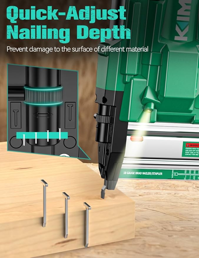 KIMO 18 Gauge Nail Gun Cordless with Battery 2.0Ah X 2, 1000pcs Nails and Staples, 2 Firing Modes, 180 Nails/min, Adjustable Nailing Depth, 2 in 1 Cordless Brad Nailer and Stapler for DIY Project