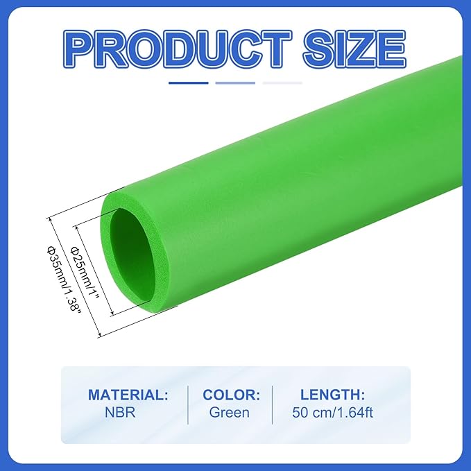 uxcell Pipe Insulation Tube Foam, 1" ID x 3/16" Thick x 1.64ft Foam Pipe Cover Non-Slip Hollow Tubing Guitar Air Conditioner Stand Fitness Equipment Handles, Green