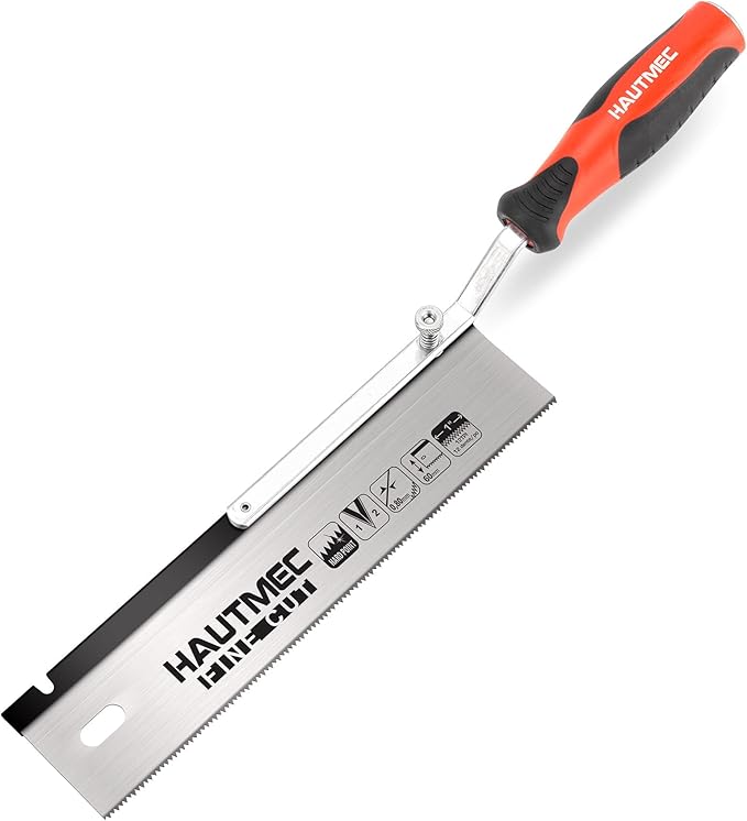 HAUTMEC 10" Reversible Dovetail Saw, Pro Flush Cut Jamb Saw, 12TPI Double Ground Teeth with Cranked Handle, Dual-Side Cutting Handsaw for Door Frames, Trim, and Flooring Installation – HT0234