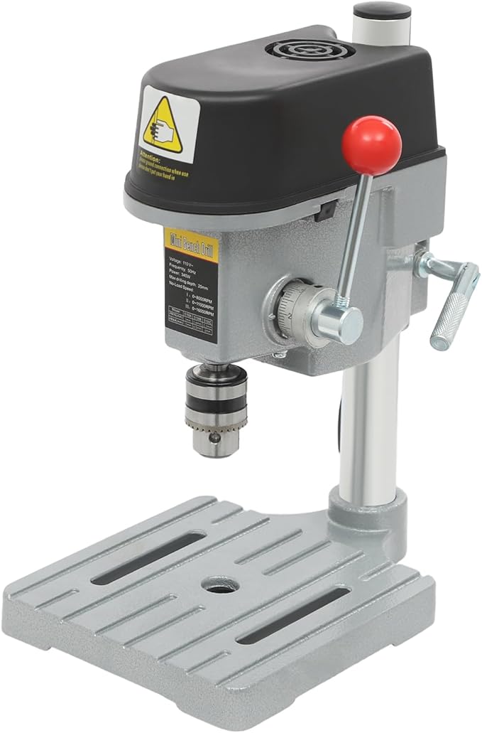 Mini Bench Drill Press Stand, Portable Bench Drilling Machine, 0.98 Inch DepthTable Driller Chuck, Used for Drilling Iron, Wood and Plastic, 110V 340W