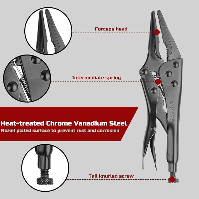 Lichamp 5PCS Vice Locking Pliers Set, 10 9 7 6 5 inches Curved Jaw Vise and Curved Jaw Grip Pliers Set