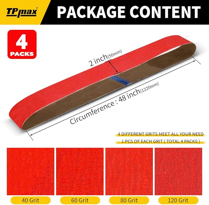 2x48 Inch Ceramic Sanding Belts (40/60/80/120 Grits) – High-Performance Sander Sharpening Belts for Knife Making, Metalworking, and Woodworking