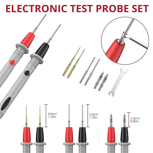 BINTA Multimeter Test Leads Kit for Home DIY, Electrical Test, Car Maintenance, Test Leads Kit with Replaceable Test Probes, Alligator Clips, Insulated Cap, Wrench CATIII 1000V 20A