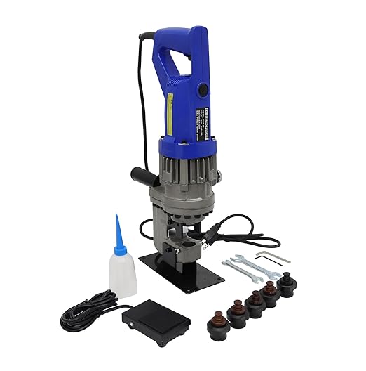 110V Electric Hydraulic Hole Punch Machine with 5 Dies (1/4" to 4/5") for Metal Plates, Angle Iron, Copper, Aluminum & Steel