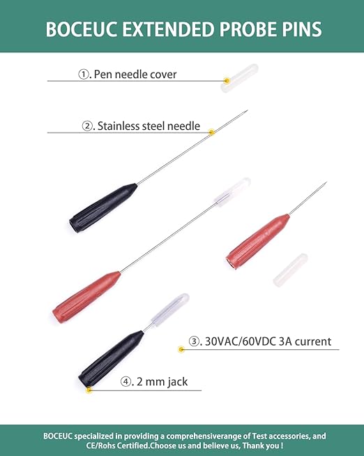 Electrical Back Probe Needles, 8pcs Back Probe Kit Automotive for Instrument Parts Accessories 2mm Socket Test Leads Diameter 0.7mm Pins Fine Tester Puncture