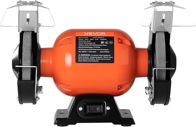 VEVOR Bench Grinder, 6-inch Single Speed Bench Grinder, 1750RPM Low-Speed Table Grinders with 250W 2A Induction Motor, 36/60-Grit Grinding Wheels & Adjustable Tool Rest for Precise Sharpening Grinding