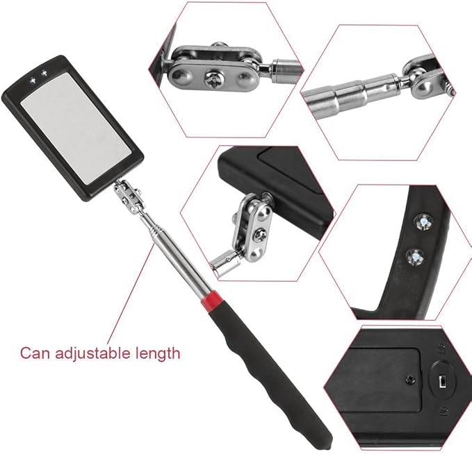 Telescoping Inspection Mirror Mechanics Mirror with 2 LED Lighted, Mirror on a Stick Handle Tool for Checking Observing Vehicle Small Parts,Present for Christmas, Birthday Everyday Carry (3 PCS)