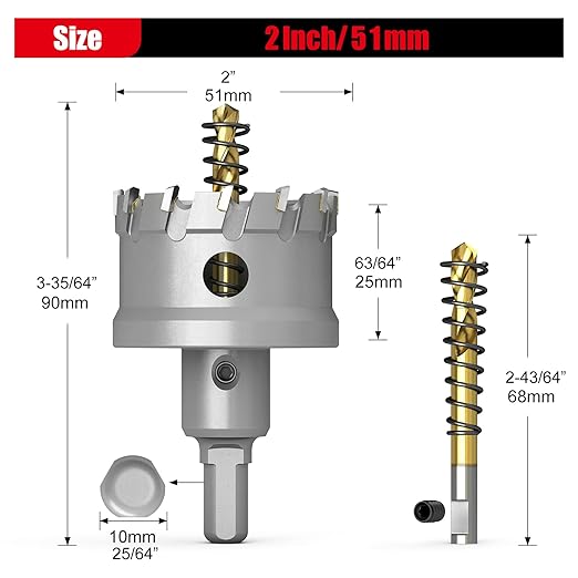 GSTK Upgrade Heavy Duty Carbide Hole Saw 14 Pcs,Metal Steel Hole Saw Drill Bit,TCT Hole Cutter,Alloy Hardness Upgrade, with 2*Extra Titanium Plated Pilot Center Drill and 2*L-Wrench