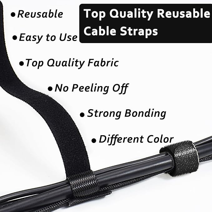 100pcs Cable Ties Reusable All-Black Wire Ties Cable Management Cord Ties - Image 2