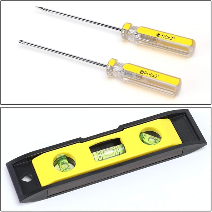 DNA MOTORING 16pcs Mechanic Home Repair Tool Set, Includes Pliers, Wrench, Hex Key, Screwdriver, Spirit Level,Tape Measurer, Mechanic repair set, w/Carrying Case, Yellow/Black, TOOLS-00029
