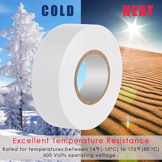 White Electrical Tape 8Rolls, 7mils x 3/4 in x 30 ft, Flame Retardant,Waterproof,Strong Adhesive, Durable, Easy-Wrap,High Temp Electrical Tape Electric Super Vinyl
