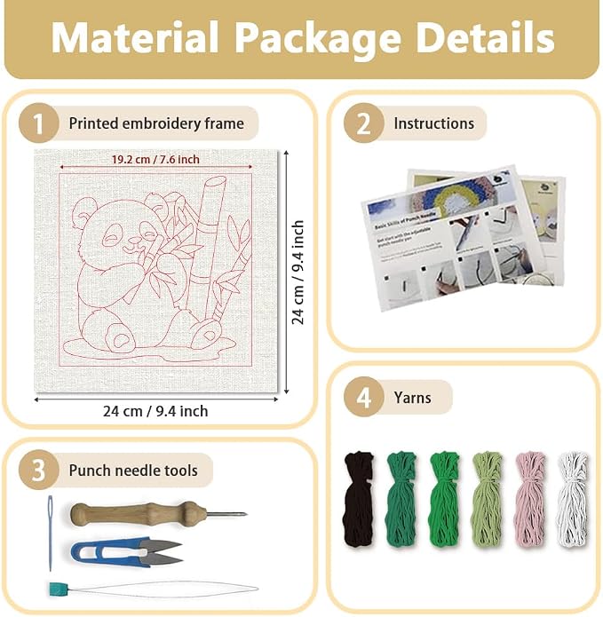 Doodlream Panda Eating Bamboo DIY Punch Needle Embroidery Kit - Image 2