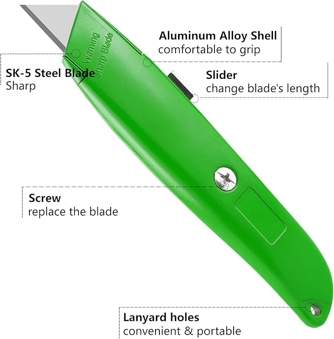 DIYSELF 2Pack Utility Knife Box Cutter Retractable Blade Heavy Duty (Green)