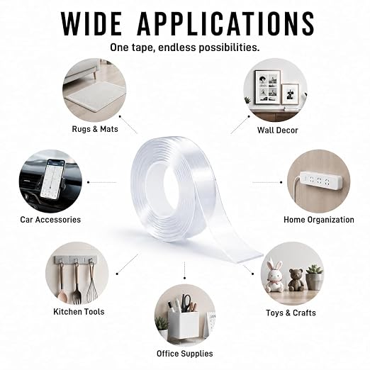 Nano Tape Double Sided Heavy Duty 1/2''×10Ft Removable Washable No Residue | - Image 5