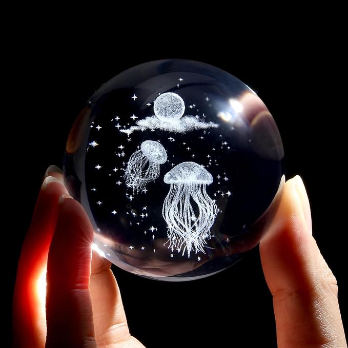 MAIBAOTA 3D Jellyfish Decor 2.4 Inches Crystal Ball Oceans Decor Keepsakes - Image 2