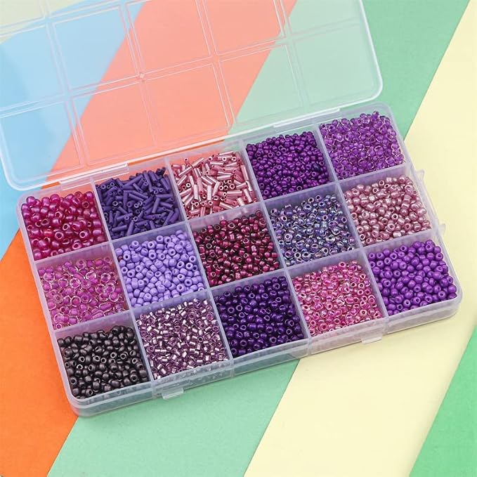 15 Grid Purple Glass Seed Bugle Tube Beads Kit - Image 3