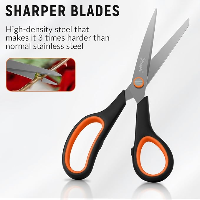 Scissors, 3-Pack Titanium Coated Non-Stick Scissors (8.5’’, 7.5’’, 5.5’’) - Premium All-Purpose Cutting Tools for Craft, Office & Home Use